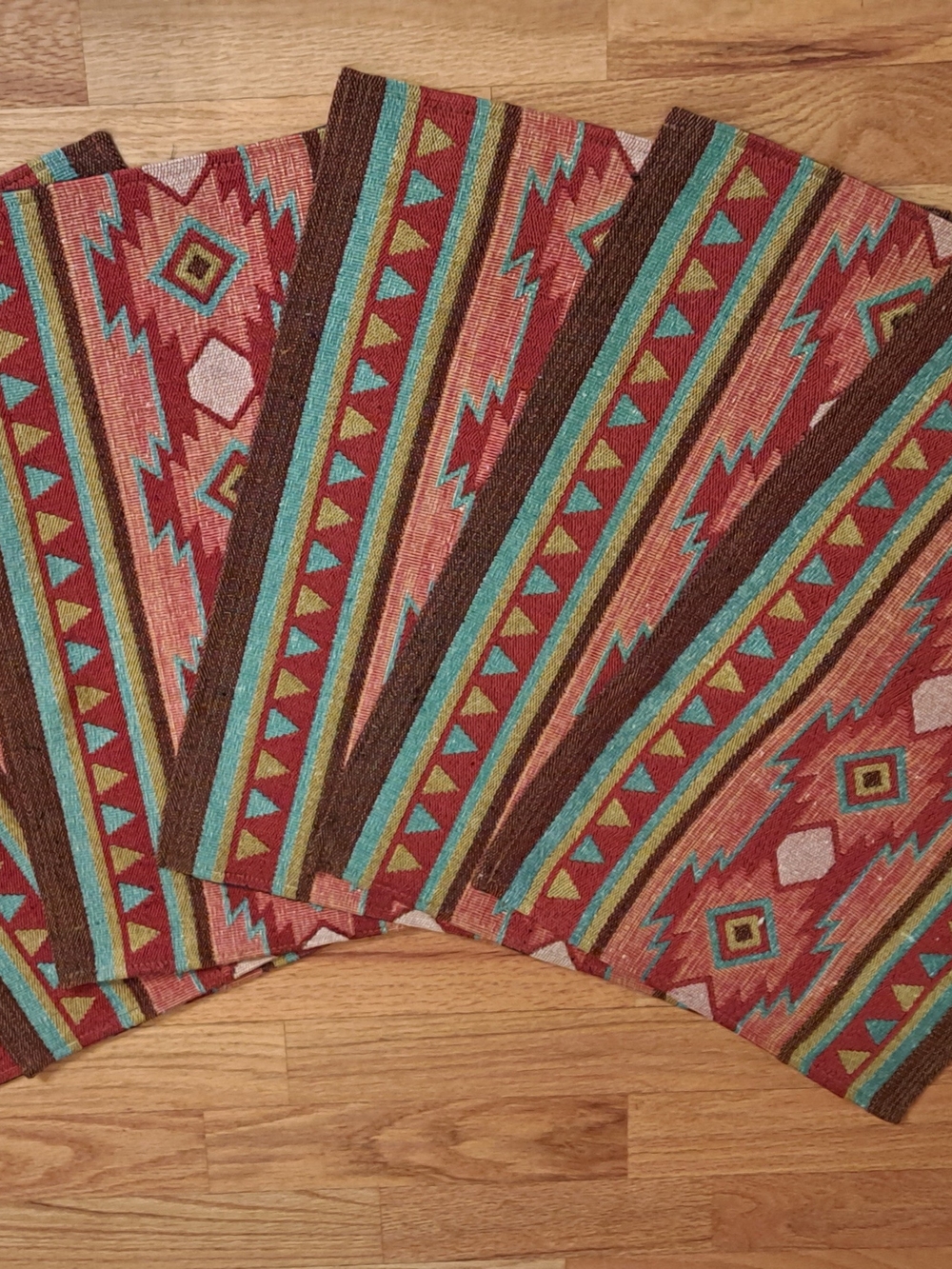 6 Southwestern Red Patterned Placemat Set - Canyon Sky